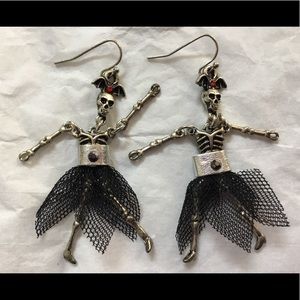 Bat and Skeleton Wearing Dress Dangle Earrings
